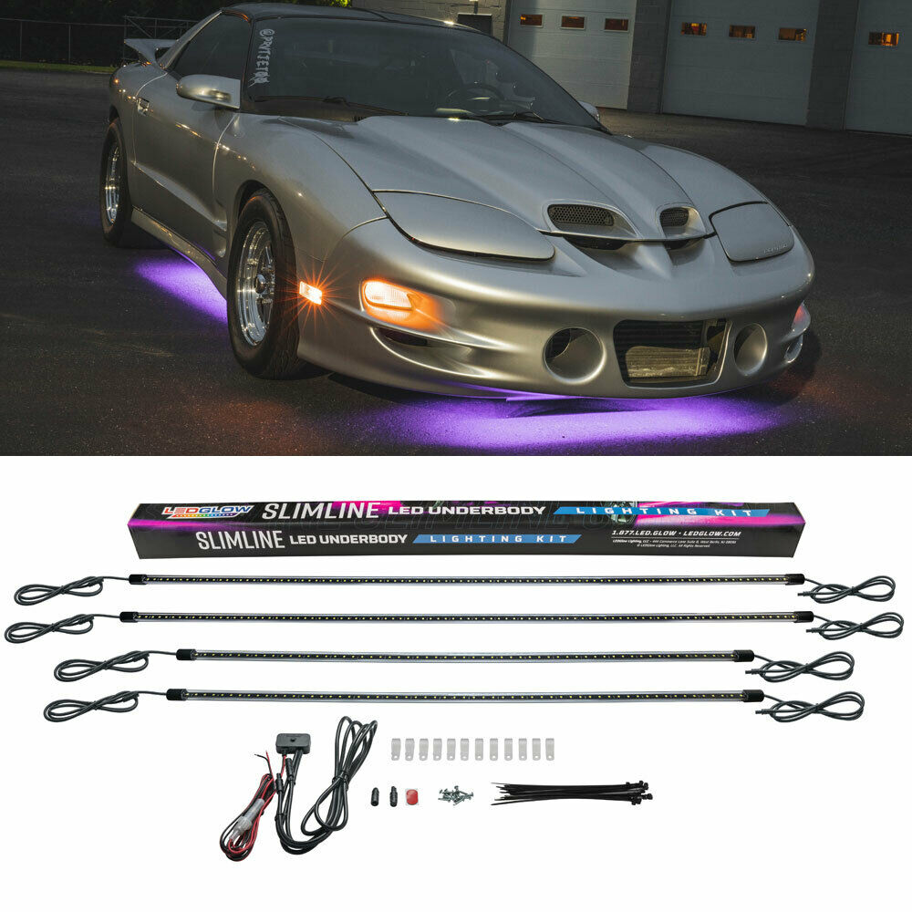 LEDGlow 4pc Purple LED Slimline Underbody Underglow Lighting Kit - Click Image to Close